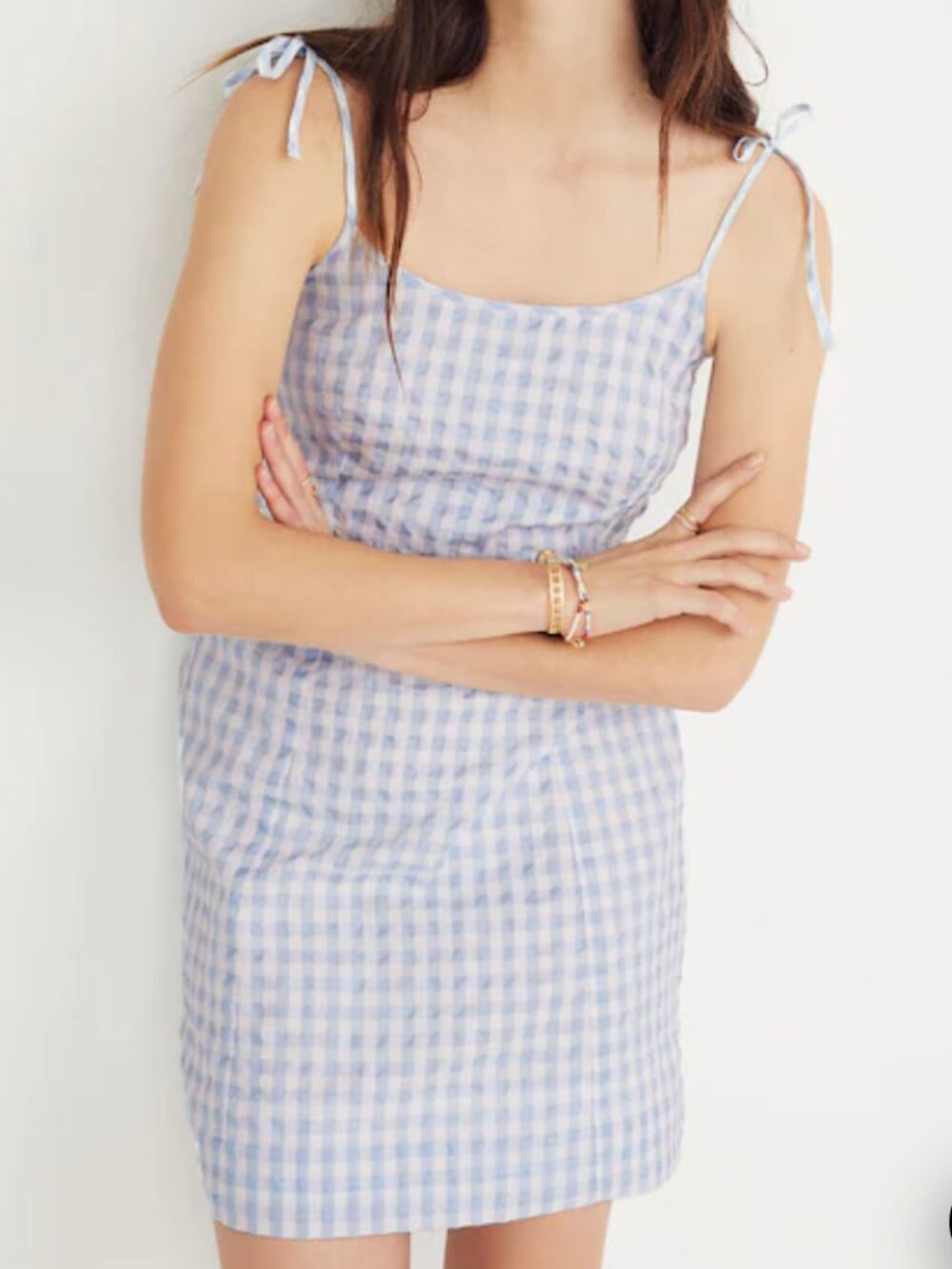 Madewell Gingham Tie-Strap Dress in Glacier Blue